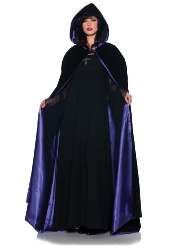 Deluxe Velvet y Purple Satin Long Cape