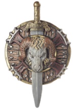 Escudo y espada de combate bárbaro