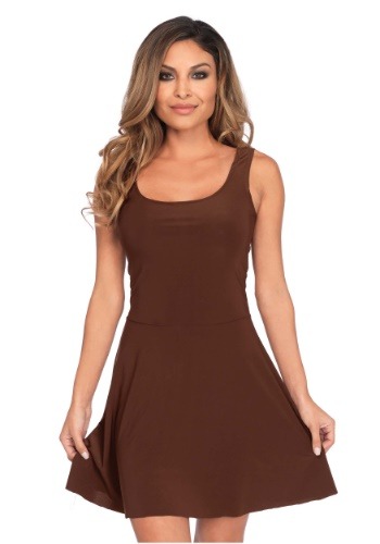 Vestido skater marrón básico de mujer